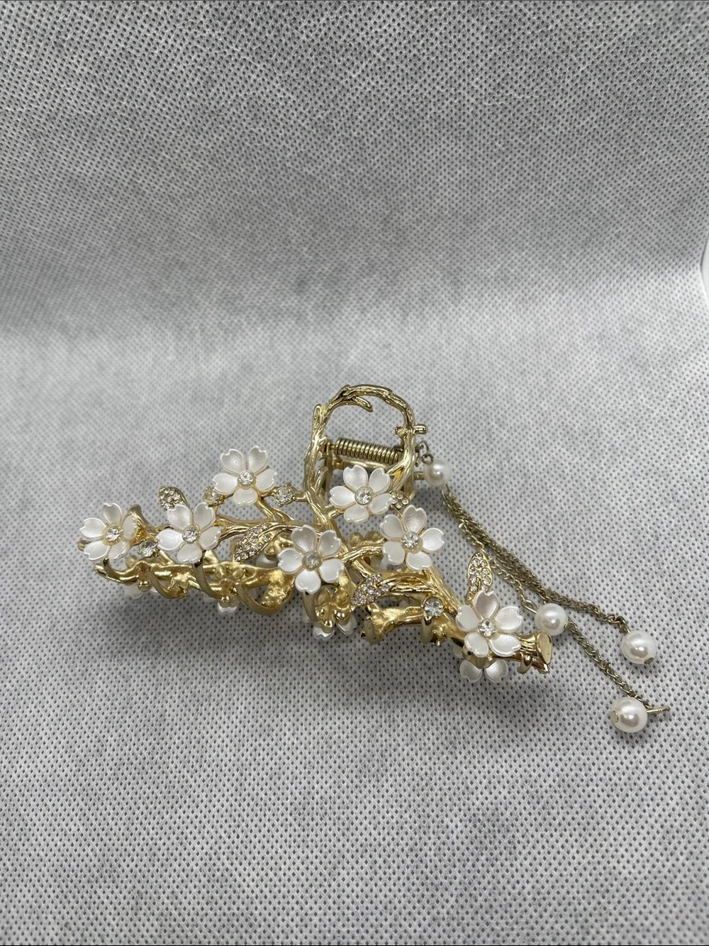 Gold Floral Pearl Hair Clip - Women's Accessories